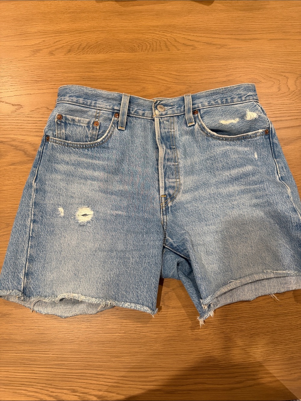 Levi's Light Blue Distressed Denim Jean Shorts